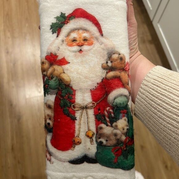 NEW 90s Vtg Santas Best Christmas Tree Skirt Felt Santa Animals Table Cover - Picture 3 of 7